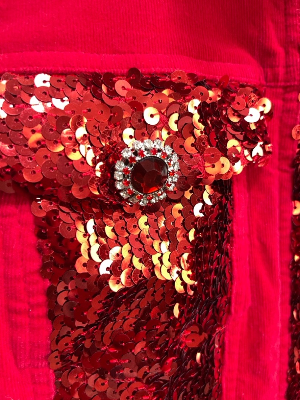 Vintage Berek Red Sequin Jacket | Brooch Buttons | Nash Vegas Glam, Size Large - Picture 2 of 10
